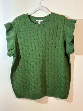 Cato Cable Knit Green Sweater vest Women’s size 18/20 ruffled cap sleeves